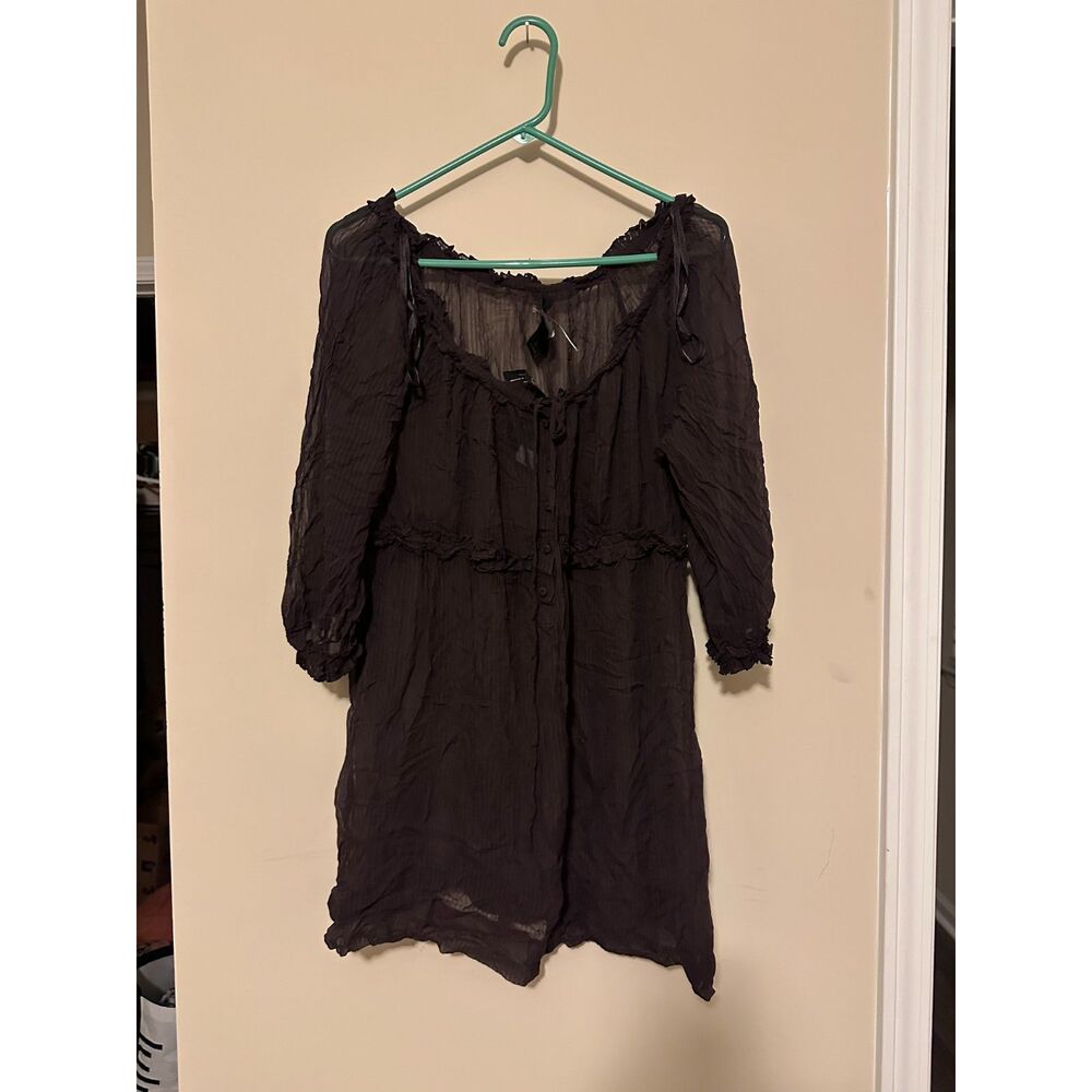 Marc by Marc Jacobs 100% Silk Sheer Crinkle Puckered Ruffle Blouse Top